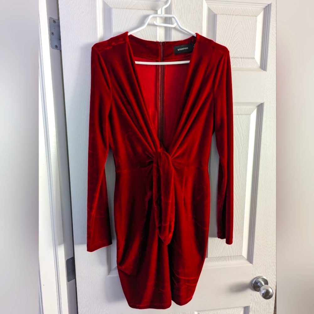 MinkPink Velvet Red Dress